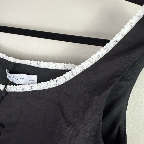 Petal & Pup Romy Black Lace Trim Button Front Ruched Tank Top Small Nordstrom - Picture 5 of 7